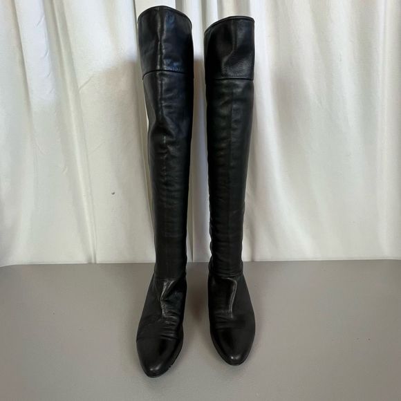 SOLD                POUR LA VICTORIE WOMENS KNEE HIGH LEATHER BOOTS BLACK SIZE 8 - Picture 2 of 8
